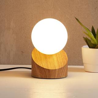 LED-bordlampe Alisa med fod i trælook