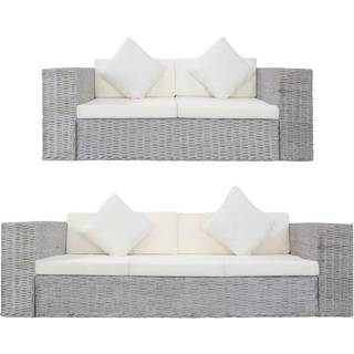 sofasæt i 2 dele med hynder naturlig rattan grå