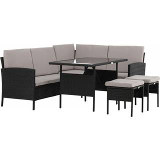 Venture Design Knock sofagruppe Sort med grå hynde 3-personers ende, 2-personers ende, 2 pallar & bord 110x70 cm