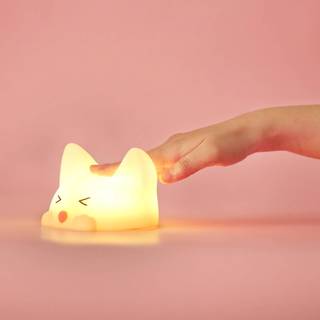 Catty Cat LED-natlys med batteri, 7 farver + lyd