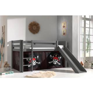 Halvhøj seng med rutsjebane – Pino, grå, Caribian Pirates forhæng