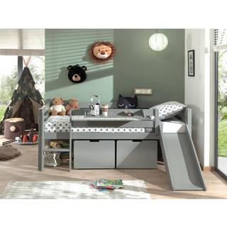 Halvhøj seng med rutsjebane – Pino sæt, grå
