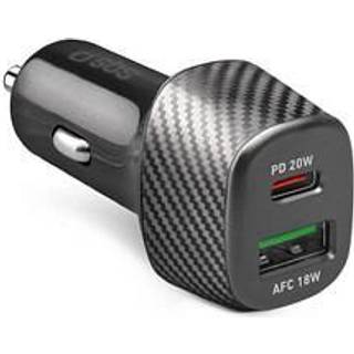 SBS 20W Biloplader m. 1 x AFC USB-A & 1 x USB-C PD - Sort