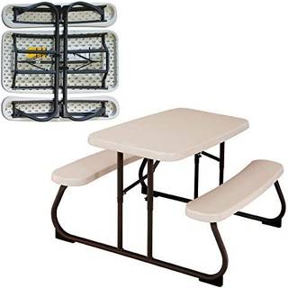 Sammenklappeligt Picnicbord med Bænke Stål & Plast, Cremefarvet