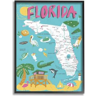 Stupell Industries Florida Teal Blue and Pink Illustrated Scenic Map Poster Framed Giclee Texturized Art 11 x 1,5 x 14 Multi-Color