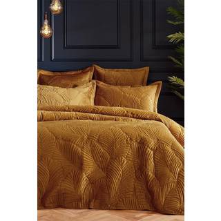 Paoletti Paoletti Gold Palmeria Quilted Duvet Cover and Oxford Border Pillowcase Set