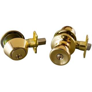 Design House 728113 Plaza Deadbolt og Knob Combo Polised Brass 6 -stykke