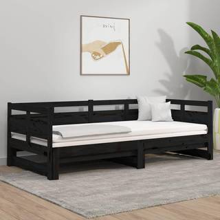 Daybed Med Udtræk 2X(90X200) Cm Massivt Fyrretræ - Sort / 80 x 200 cm