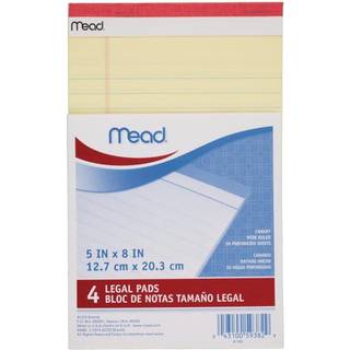 Mead Canary Junior Legal Pads 5 x 8 tommer 4 Pack 50 Sheets (59382)
