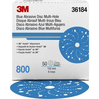 3m Hookit Blue Abrasive Discs 36184 Multi-huller 6 i 800 klasse Pakke med 50 praktisk talt støvfri til auto-slibning af kropsreparation Fjerdyrin