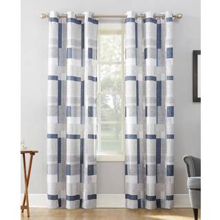 Nr. 918 Blockade Geometric Blocks Semi-Sheer Grommet Curtain Panel 40 """" X 84 Navy