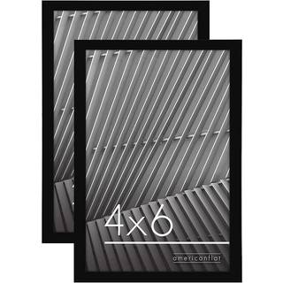 AmericanFlat 4x6 Picture Frame 2 Pack i sort med poleret plexiglass - tynd kant 4 x 6 tommer fotorammer til v?g eller skrivebord - i vandret elle