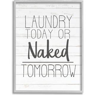 Stupell Industries vaskeri i dag eller n?gen i morgen sort og hvidt planket look design af Kimberly Allen Gray Framed Wall Art 24 X 30