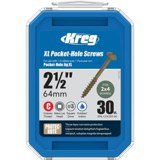 KREG HD Pocket-Hole skruer 64mm Protec-Kote Maxi-Loc grov gevind 30stk