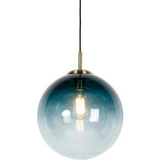 Art deco hængende lampe messing med havblåt glas 33 cm - Pallon