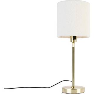 Justerbar bordlampe guld med hvid boucle lampeskærm 20 cm - Parte