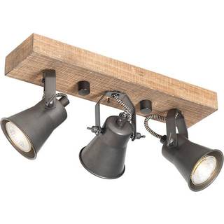 Landlig loftslampe sort med træ 3 -lys - Jelle