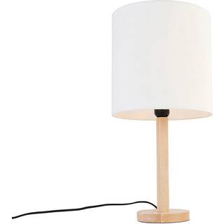 Rustik bordlampe træ med hvid skærm - Mels