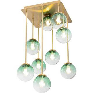 Art Deco loftslampe guld med grønt glas 9-lys - Athen
