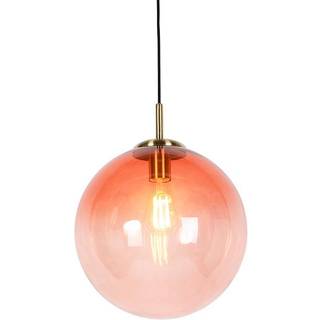 Art deco hængende lampe messing med lyserødt glas 33 cm - Pallon