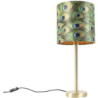 Botanisk bordlampe messing med påfuglsskærm 25 cm - Simplo