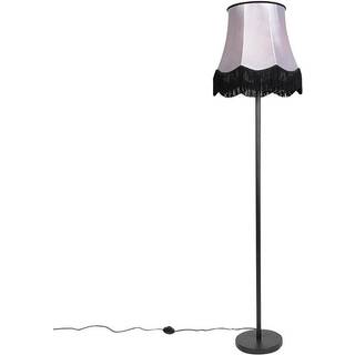 Klassisk gulvlampe sort med mormor-skærm grå - Simplo