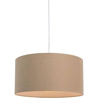 Rustik pendellampe hvid med lysebrun skærm 50 cm - Combi
