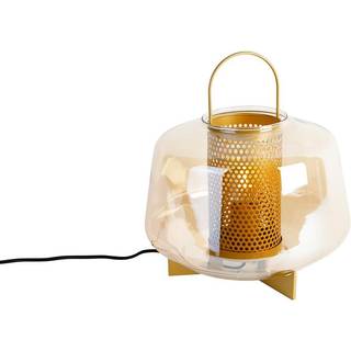 Art Deco bordlampe guld med ravfarvet glas 30 cm - Kevin
