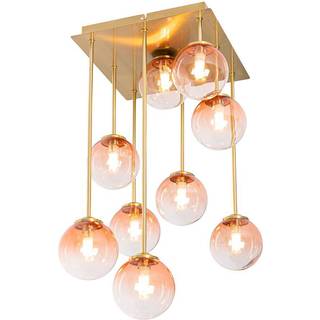 Art Deco loftslampe guld med pink glas 9-lys - Athen