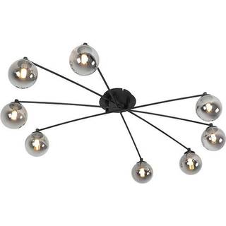 Moderne loftslampe sort 8-lys med røgglas - Athen