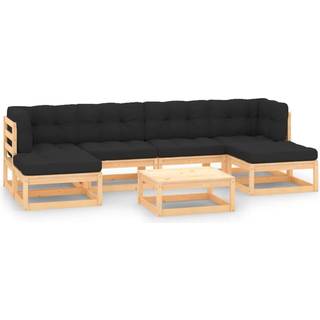 Loungesæt Til Haven 7 Dele Massivt Fyrretræ - Naturfarvet og antracitgrå / Ja