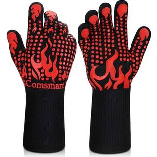 Comsmart bbq handsker 1472 grader f varmebestandige grillhandsker silikone ikke-glid ovn handsker lange k?kkenhandsker til grill madlavning bagni