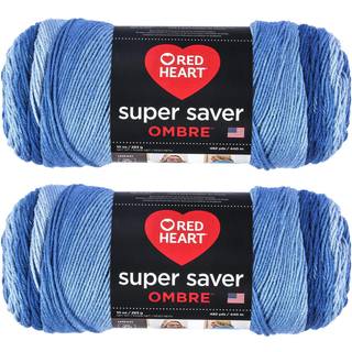 Red Heart Super Saver Jumbo True Blue Ombre Yarn - 2 Pack med 283 g/10 oz - Akryl - 4 Medium (worled) - 482 yards - Strik/hækling
