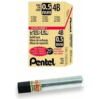 Pentel Super Hi-Polymer Lead Refill 0,5 mm Fine 4B 144 stykker bly (C505-4b) grå