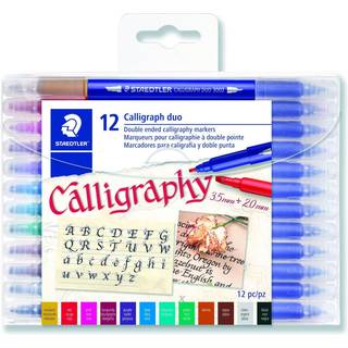 Staedtler dobbelt sluttede kalligrafi mark?rer kalligrafduo til smalle og brede bogstaver design pigmenteret bl?k 12 forskellige farver 3002tb12l