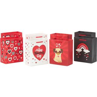 Hallmark 6 """" Lille Valentinsdag Gaveposer (8 poser 4 Design: Hearts Rainbows Pug Puppy) til børn i klasseværelset galentiner dag