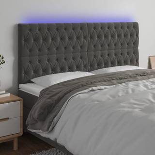 sengegavl med LED-lys 200x7x118/128 cm fløjl mørkegrå