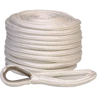 Ankertov med blyindlæg med rustfri kovs 1852-Marine, flettet polyester, Ø14 mm, 30 meter (bly hele længden - til ankerspil), hvid