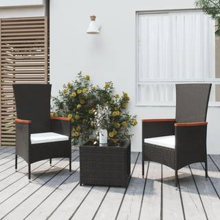 loungesæt til haven 3 dele polyrattan og stål sort