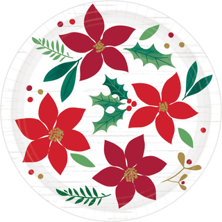 Juleskiver Round Plates 7 """" (8 -Pack) - Poinsettia Design Round Paper Plates Perfekt til festlige lejligheder og feriesamlinger