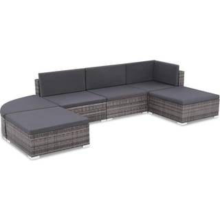 loungesæt til haven 6 dele med hynder polyrattan grå
