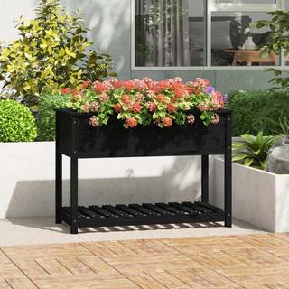 plantekasse med hylde 111,5x54x81 cm massivt fyrretræ sort