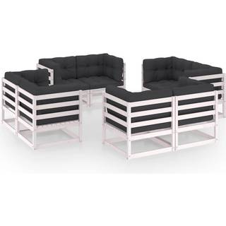 Loungesæt Til Haven 8 Dele Massivt Fyrretræ - Hvid / Ja