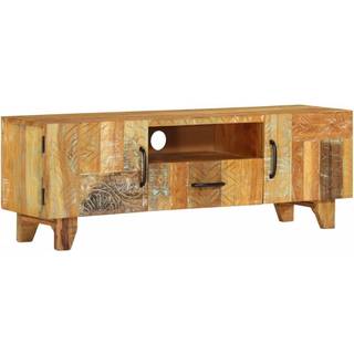 Håndskåret Tv-Skab 120X30X40 Cm Massivt Genbrugstræ