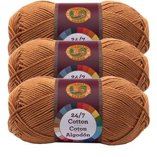 Lion Brand 24/7 bomuldsgarn garn til strikning af h?kling og h?ndv?rk Camel 3 Pack