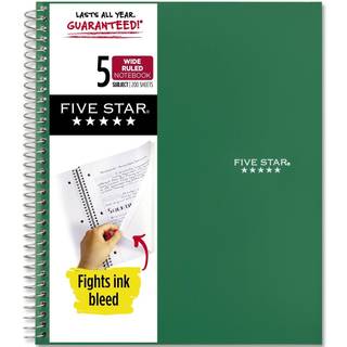 Fem Star Spiral Notebook + Study App 5 Emne Wide Wide Destiled Paper Fights Ink Bleed Water Resistant Cover 8 """" X 10-1/2 """" 200 Sheets Forest Gr