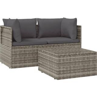 loungesæt til haven 3 dele med hynder polyrattan grå