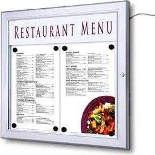 Udendørs LED menu opslagsskab med magnettavle 2xA4 Bred