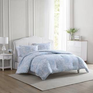 Laura Ashley- Twin Comforter Set Cotton Reversible Beddding Set med matchende sham (S) Farmhouse Home D? Cor (Bedford Blue Twin)