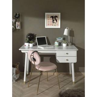 Skrivebord i hvid – Billy, satin white med skuffer